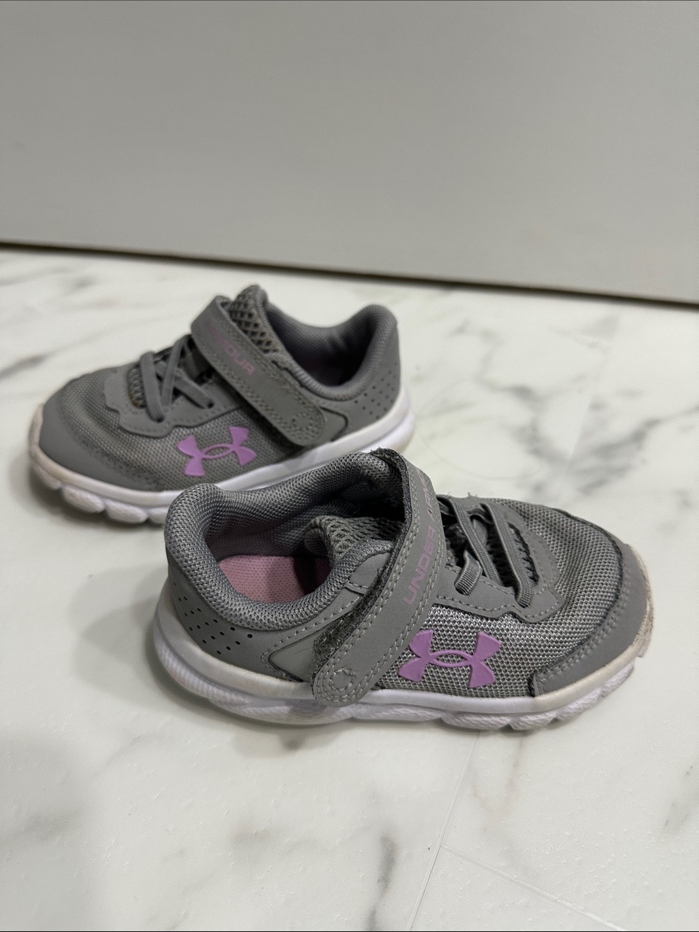 Under Armour Gray Sneakers with Purple Logo - Kids